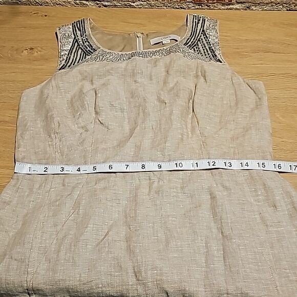 Loft Linen Sequins Sheath Dress in Taupe Sleeveless Women's size 8 - Picture 6 of 9